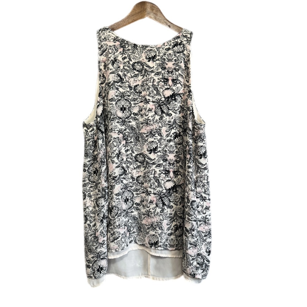 Jasmine‎ & Juliana Floral Sleeveless Top M White Black Split Back